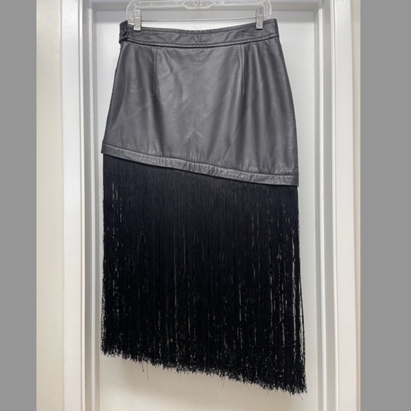 Helmet Lang Black Lamb Leather and Fringe Skirt EUC - Picture 9 of 14